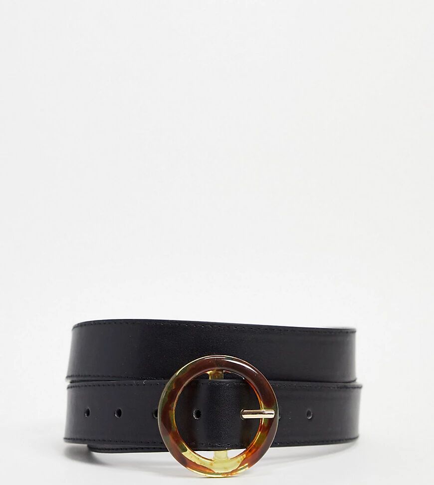 Glamorous Curve waist and hip jeans belt with tortoiseshell circle buckle in black  Black
