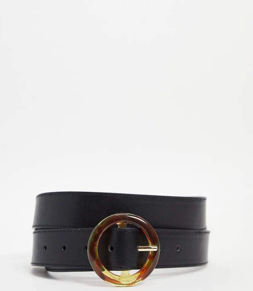 Glamorous Curve waist and hip jeans belt with tortoiseshell circle buckle in black  Black