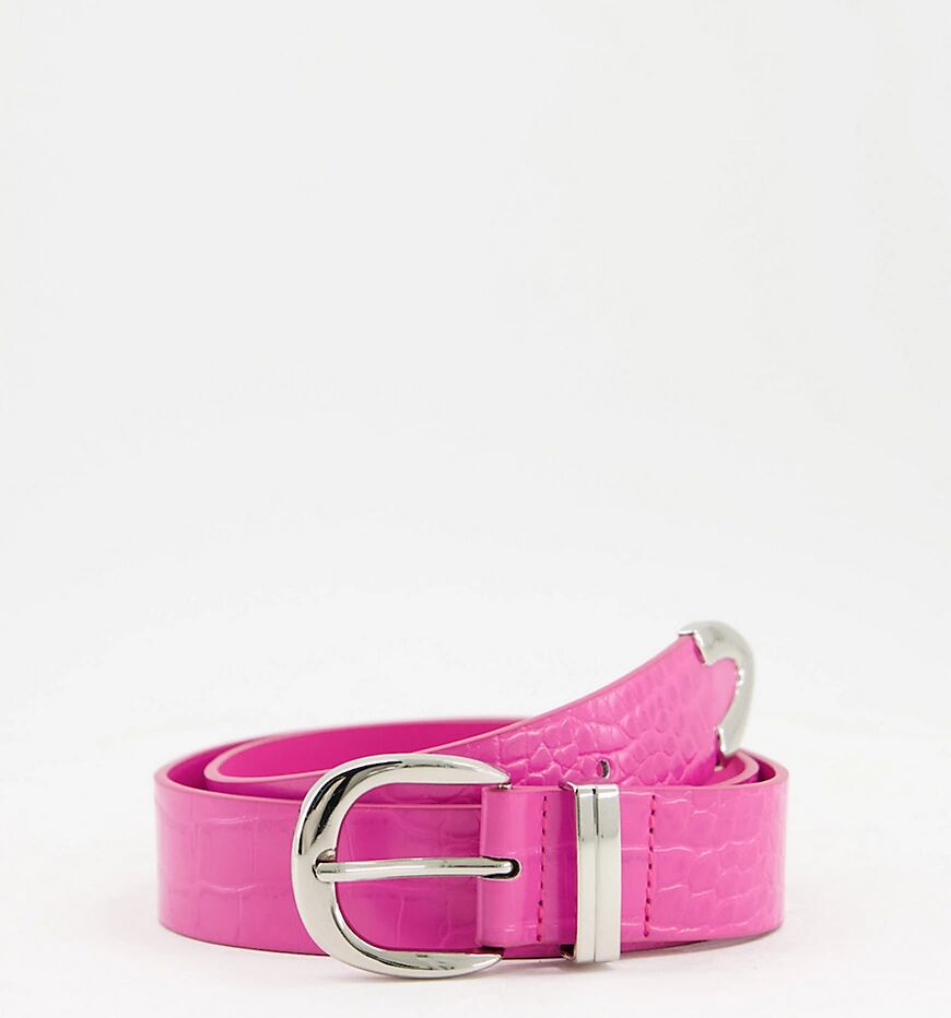 Glamorous Exclusive belt in pink croc with silver tipping  Pink