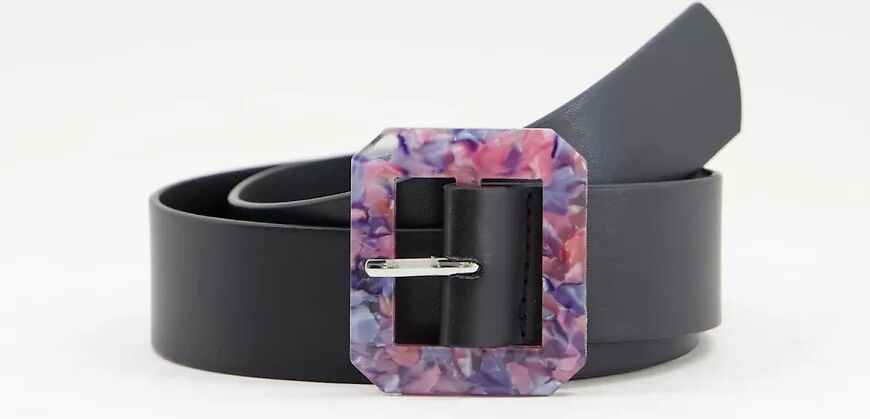 Glamorous Exclusive blazer belt with multicoloured tortoiseshell buckle-Black  Black