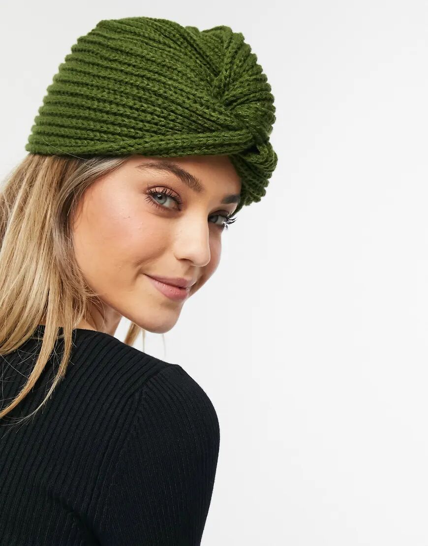 Glamorous ribbed wrap hat in khaki-Green  Green