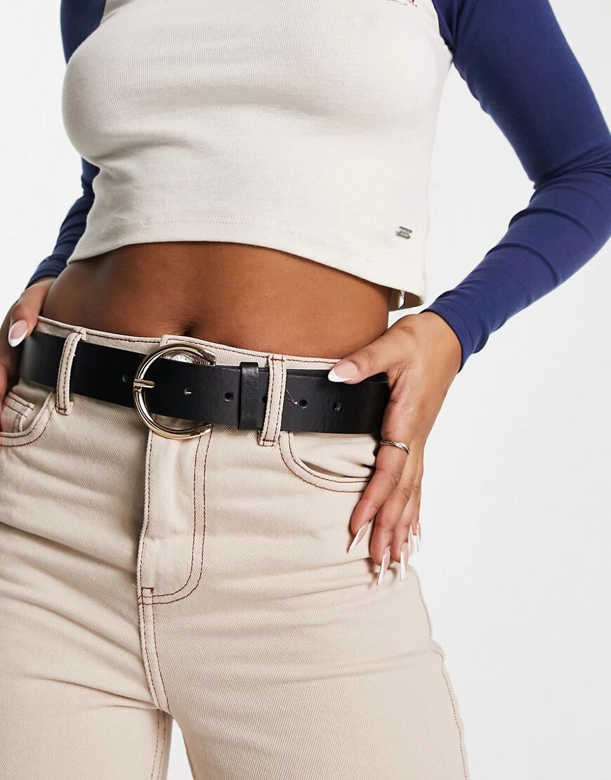 Glamorous waist and hip belt in black with gold minimal round buckle  Black