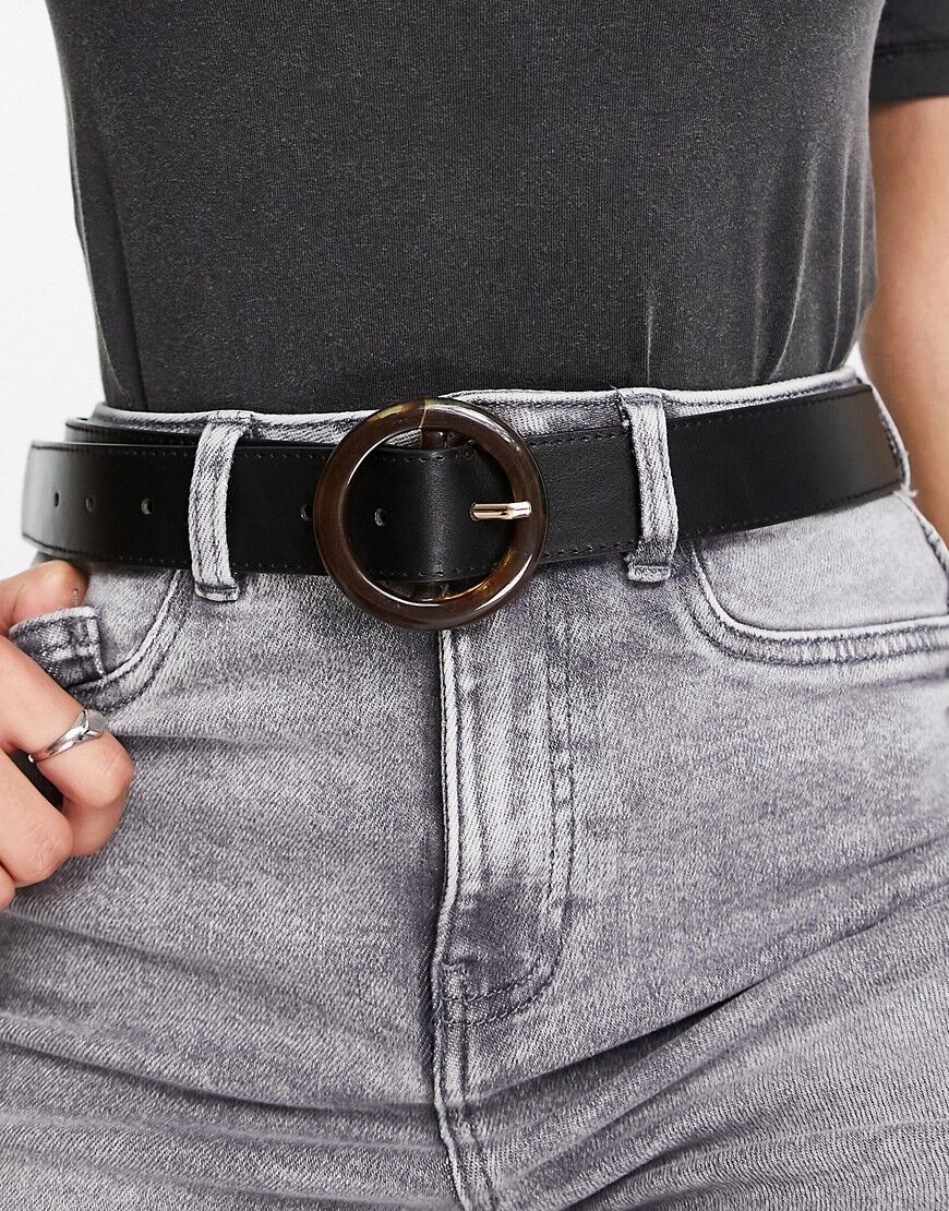 Glamorous waist and hip jeans belt with tortoiseshell circle buckle in black  Black
