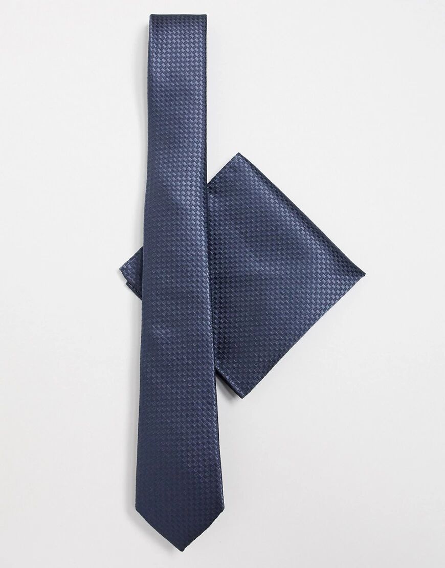 Harry Brown plain tie and pocket square set-Navy  Navy