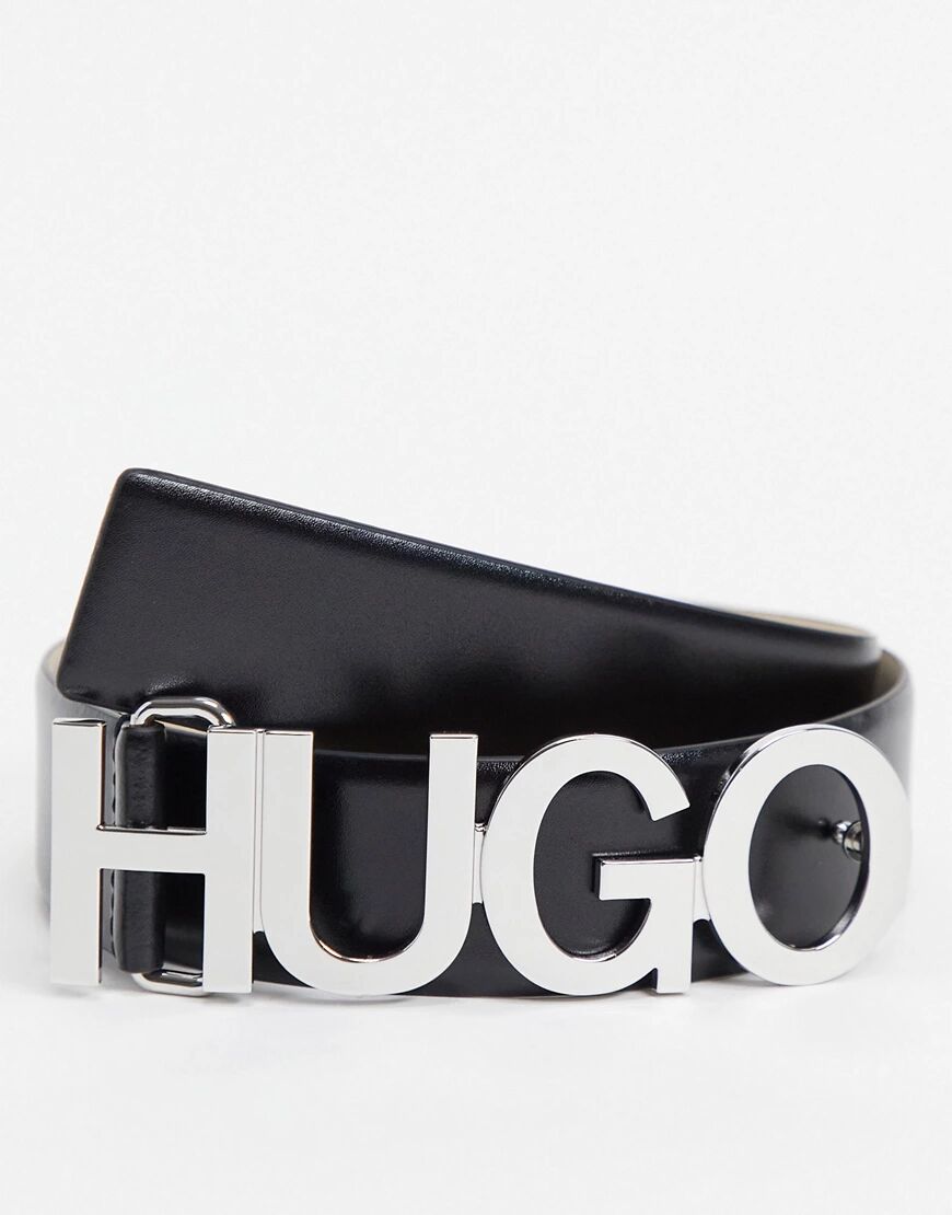 HUGO Zula leather logo belt in black  Black