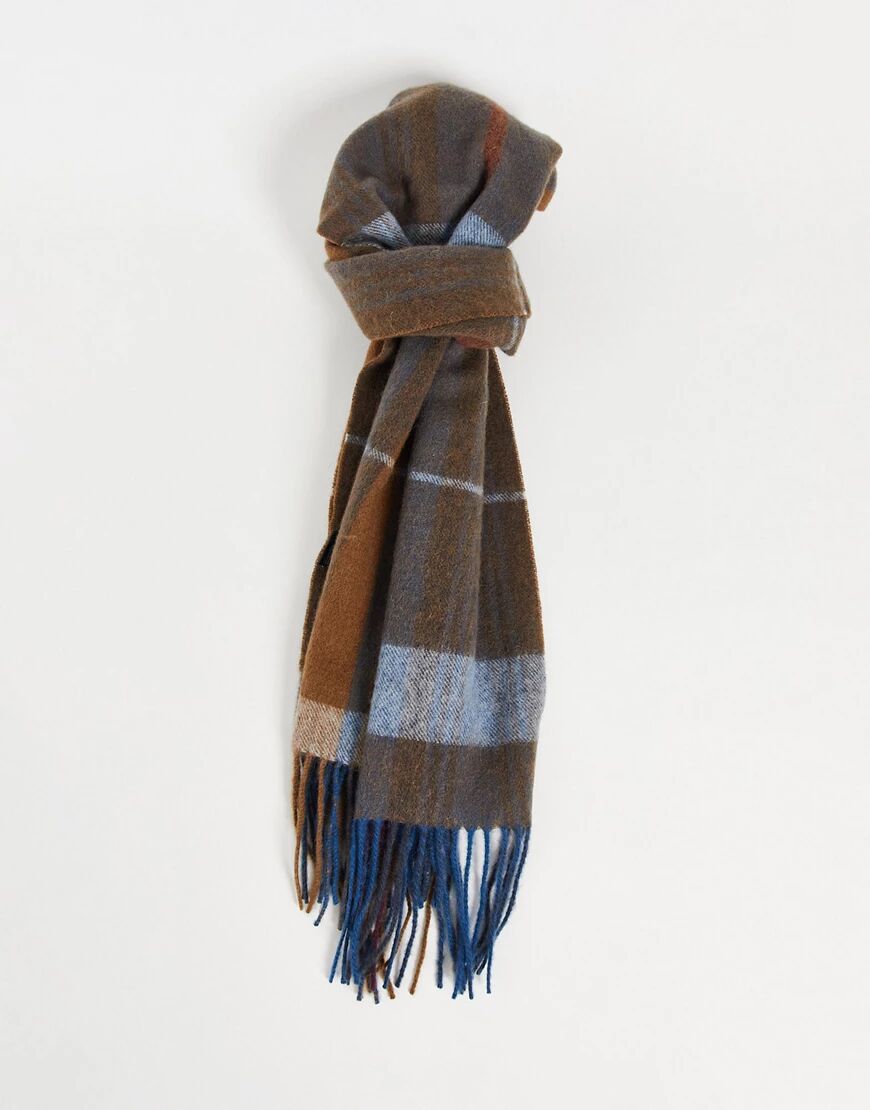 Jack & Jones woven fringed wool scarf in brown check  Brown