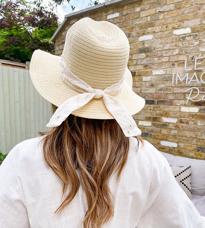 Labelrail x Collyer Twins wide brim sun hat with strap in broderie-White  White