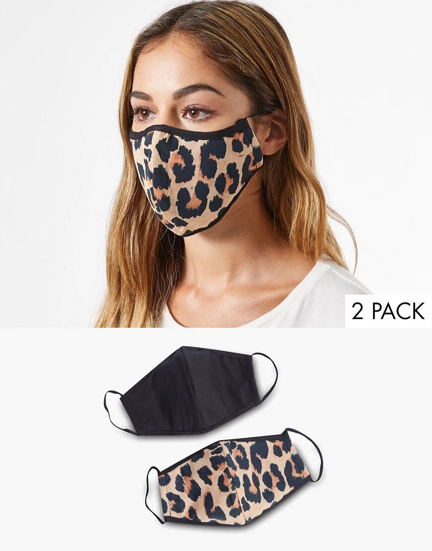 Miss Selfridge 2 pack face coverings in black and leopard print-Yellow  Yellow