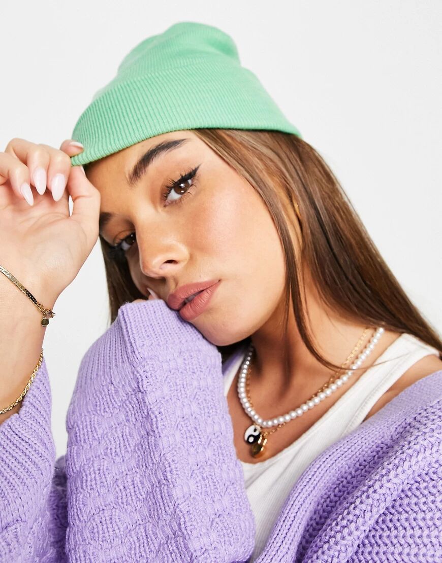 Monki recycled beanie in green  Green