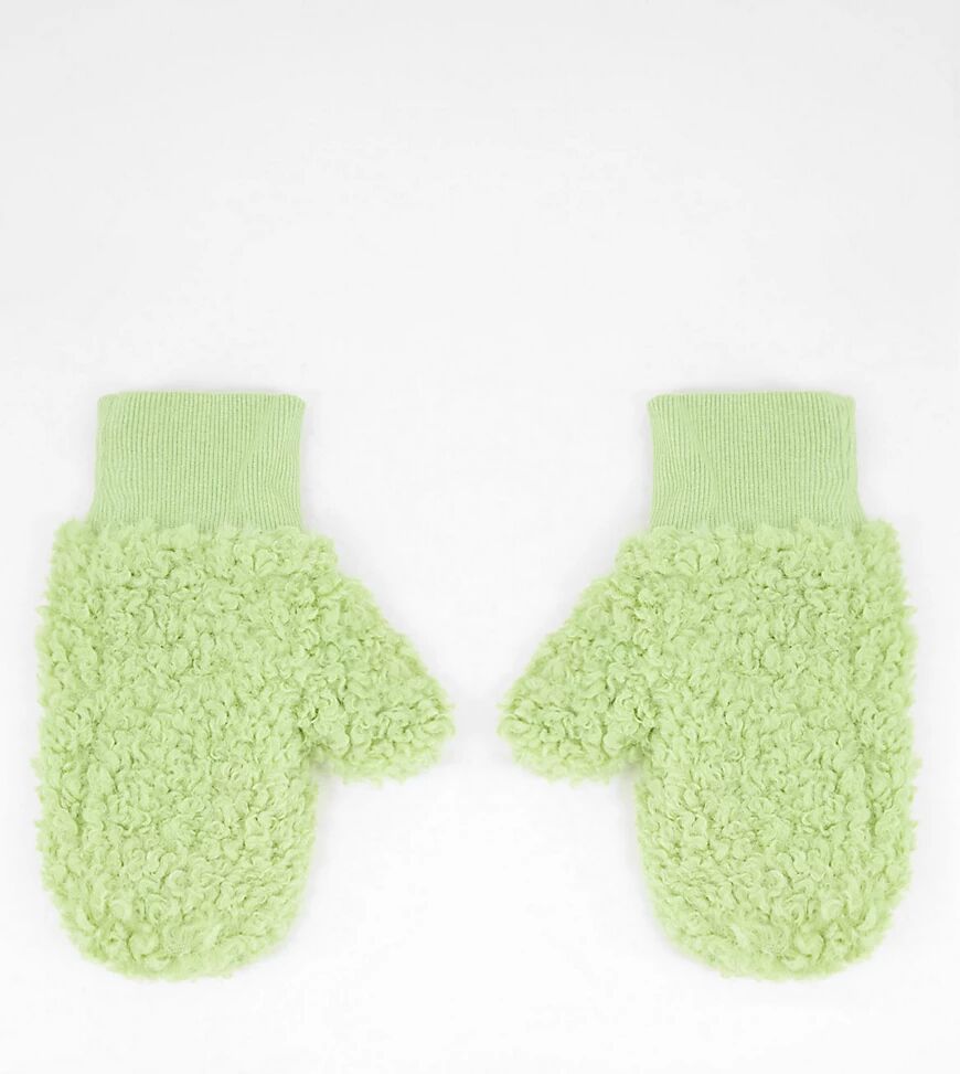 My Accessories London Exclusive mittens in lime borg-Green  Green