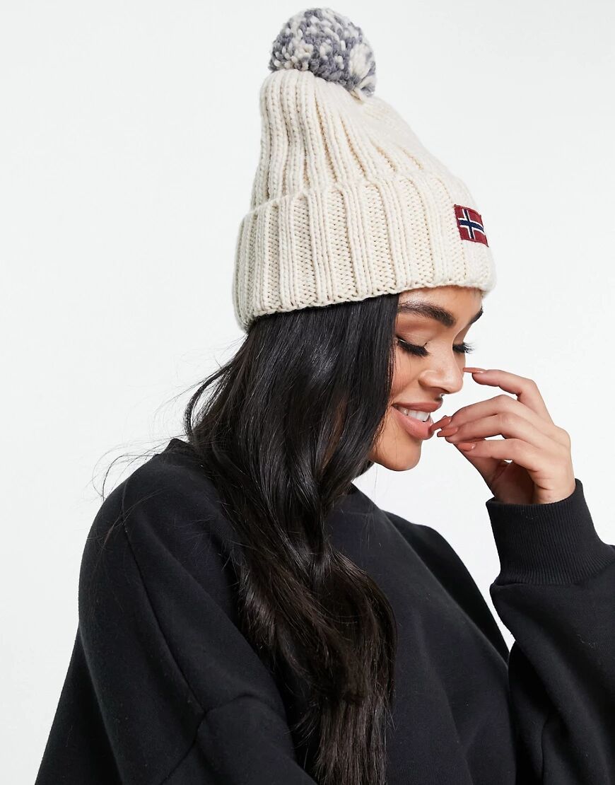 Napapijri Semiury pom beanie in off white  White