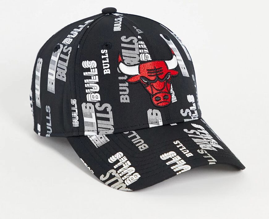 New Era 9FORTY Chicago Bulls baseball cap in all over print black  Black