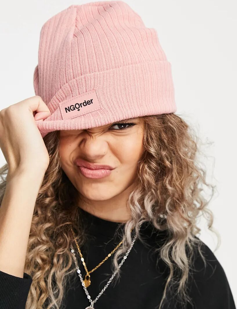 New Girl Order logo badge ribbed beanie in tonal pink  Pink