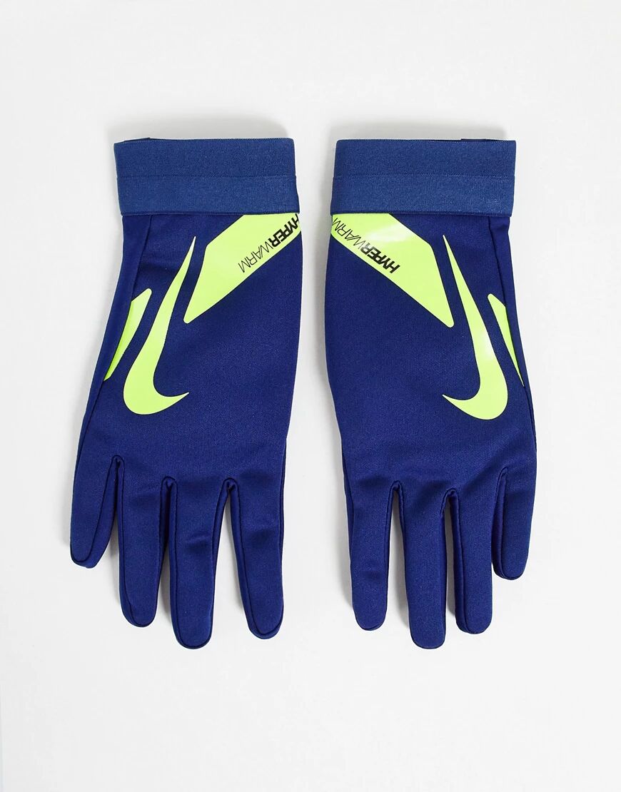 Nike Football HyperWarm Academy gloves in navy and volt-Black  Black