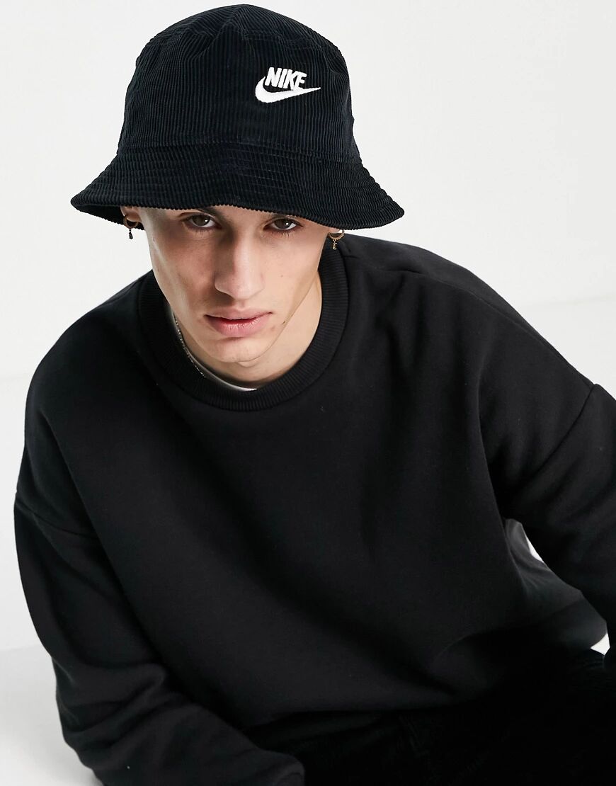 Nike Futura logo corduroy bucket hat in black  Black