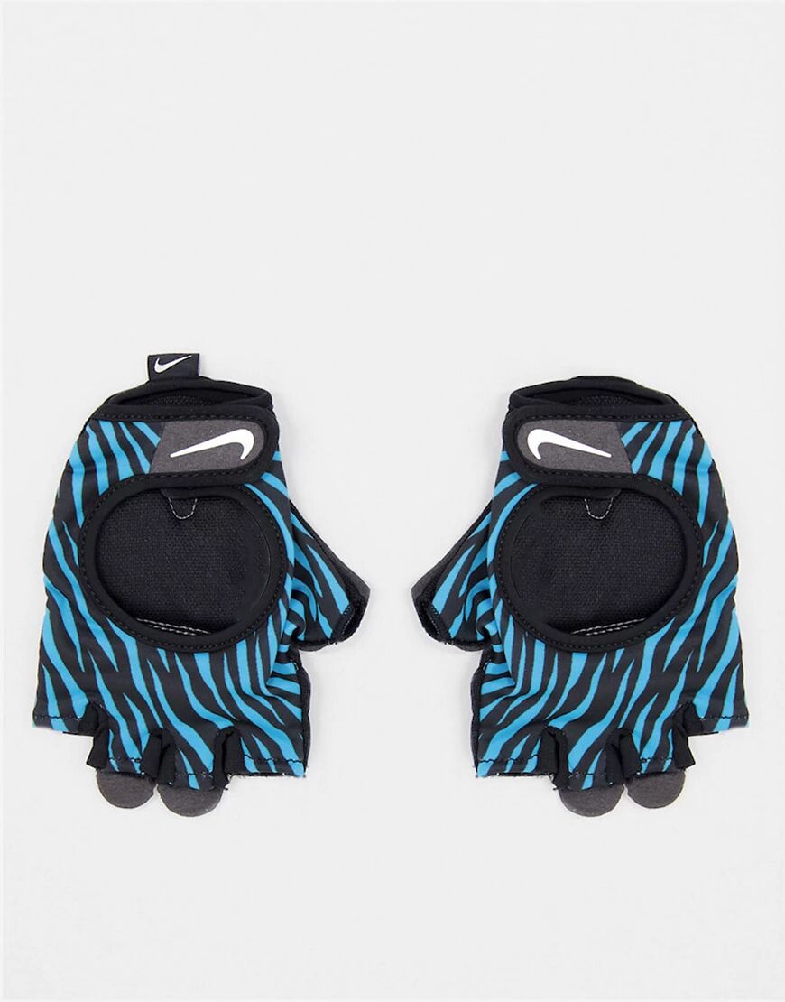 Nike Gym Ultimate fitness gloves zebra print in blue  Blue
