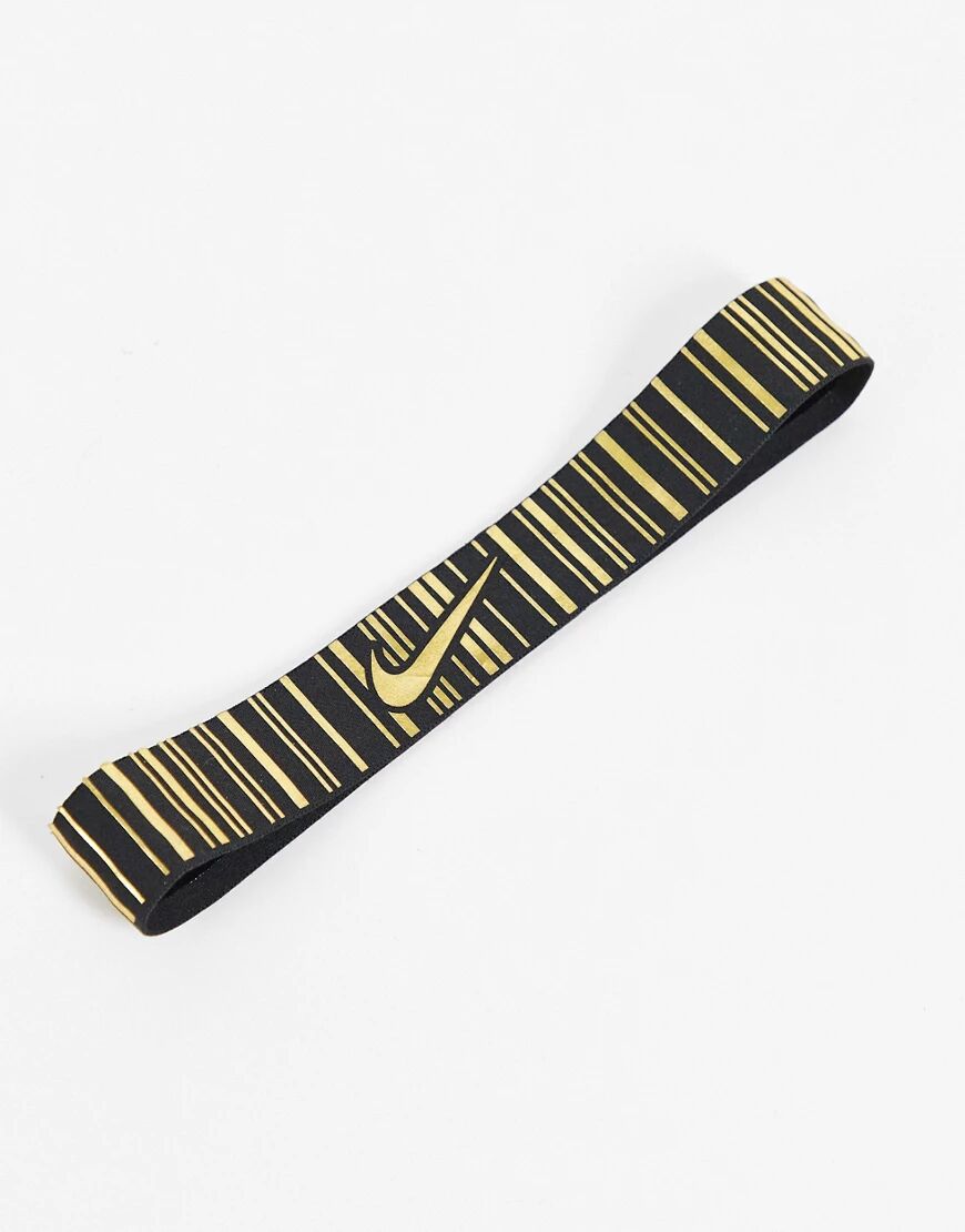 Nike Pro metallic headband in gold-Black  Black