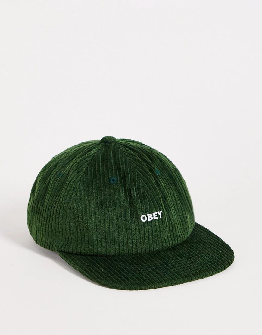 Obey bold logo cord 6 panel cap in green  Green