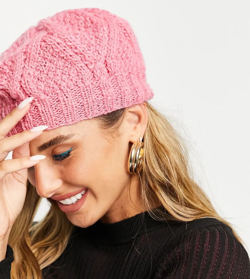 People Tree hand knit fisherman beret in pink  Pink