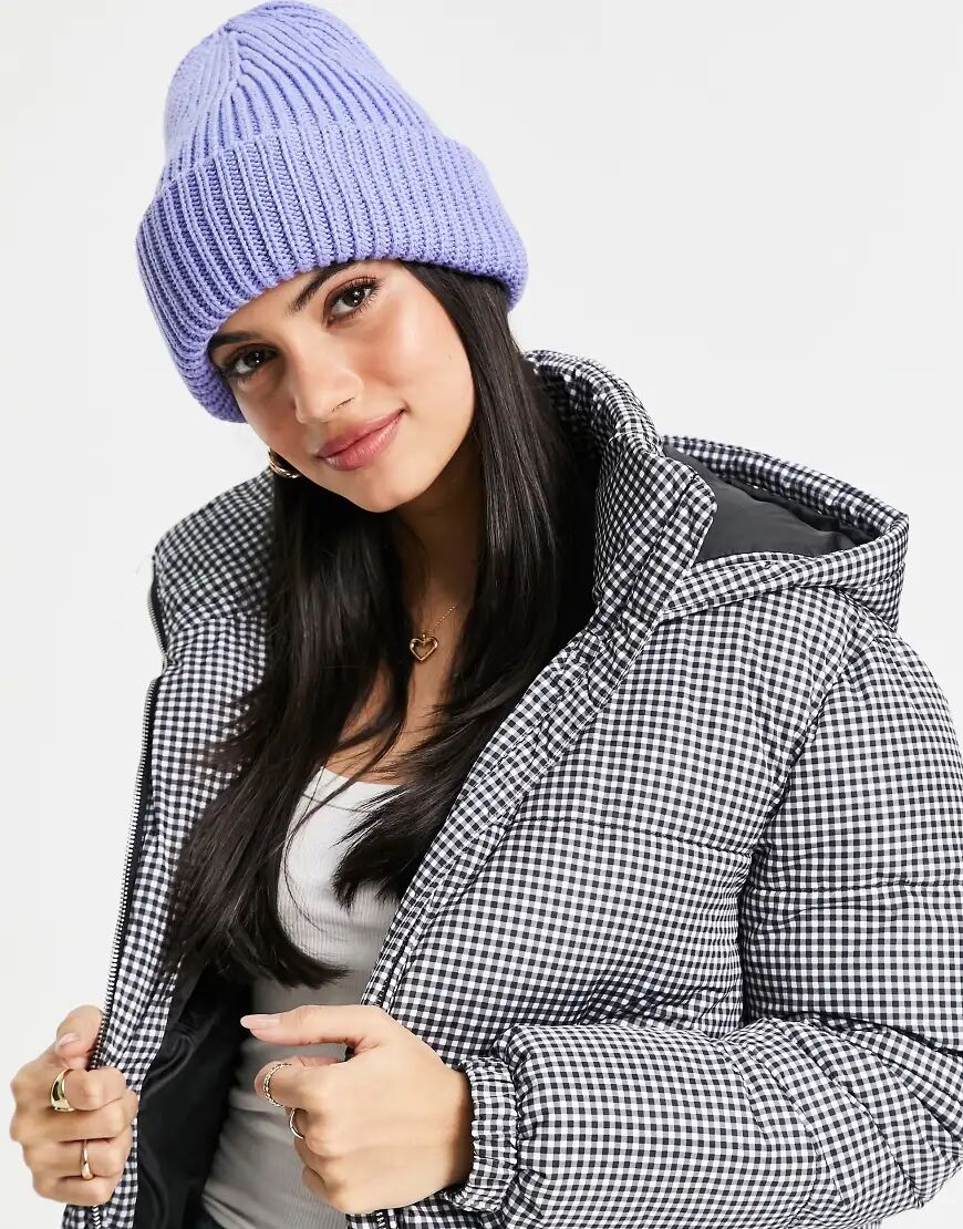 Pieces recycled polyester ribbed beanie in pale blue  Blue