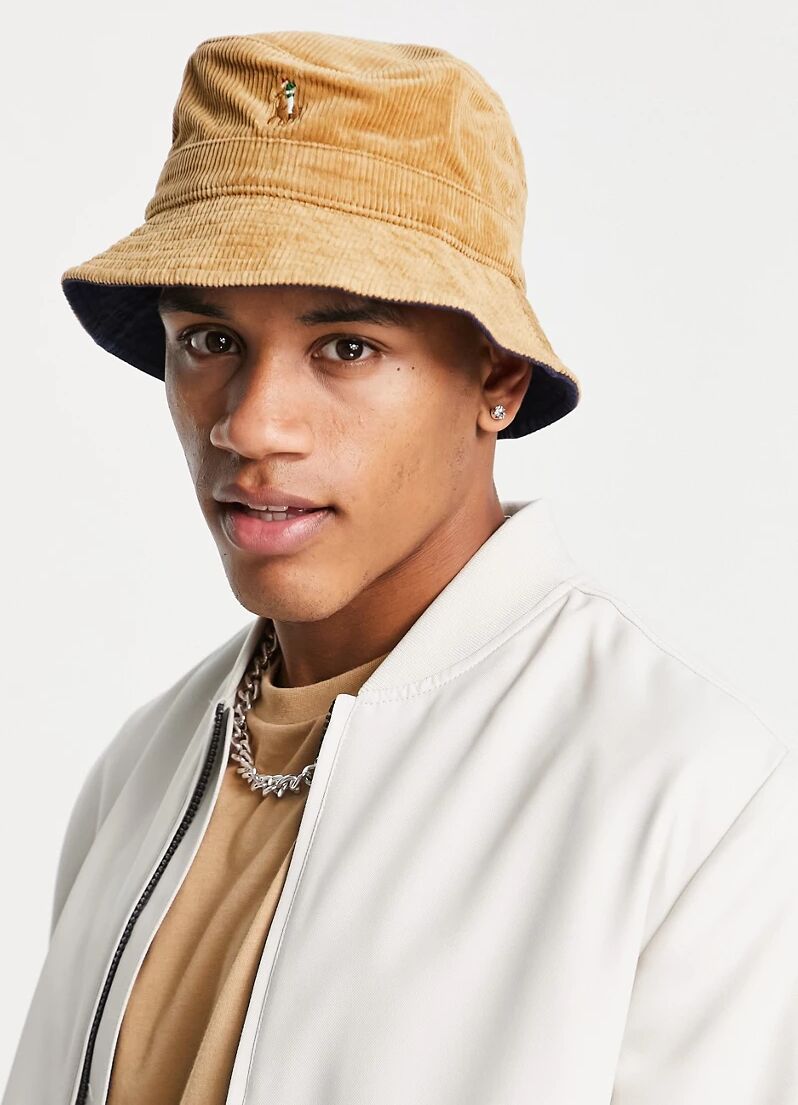 Polo Ralph Lauren cord bucket hat in tan with pony logo-Brown  Brown