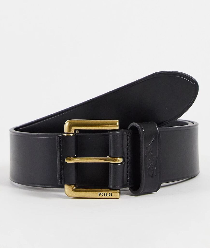 Polo Ralph Lauren leather belt in black with pony logo  Black