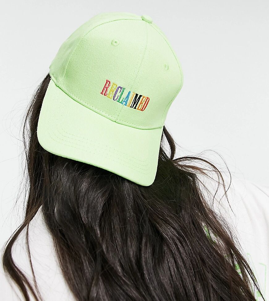 Reclaimed Vintage inspired cap with rainbow logo embroidery in green  Green