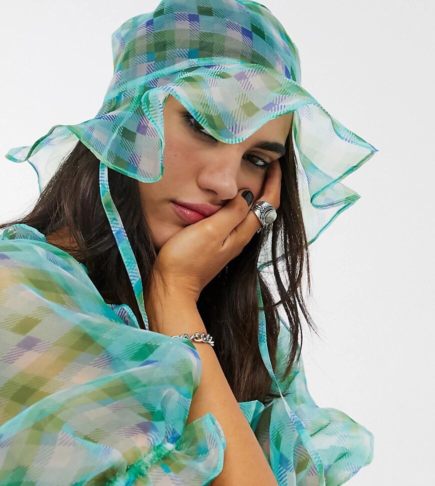 Reclaimed Vintage inspired organza bucket hat in check co-ord-Green  Green
