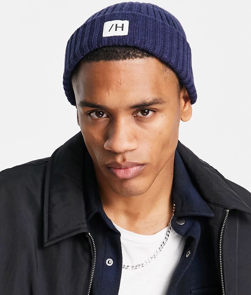 Selected Homme organic cotton fisherman beanie in navy  Navy