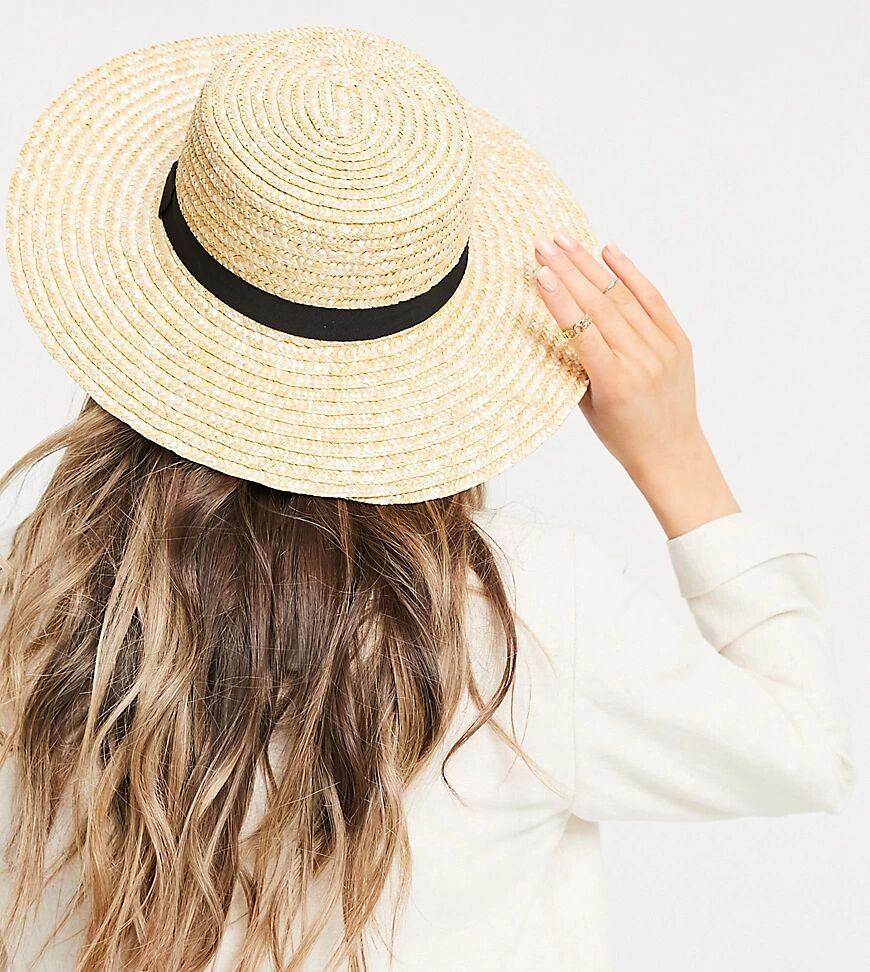 South Beach Exclusive straw boater hat with black ribbon-Neutral  Neutral