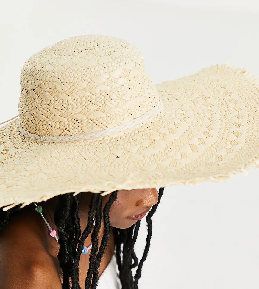 South Beach frayed edge hat in natural straw-Neutral  Neutral