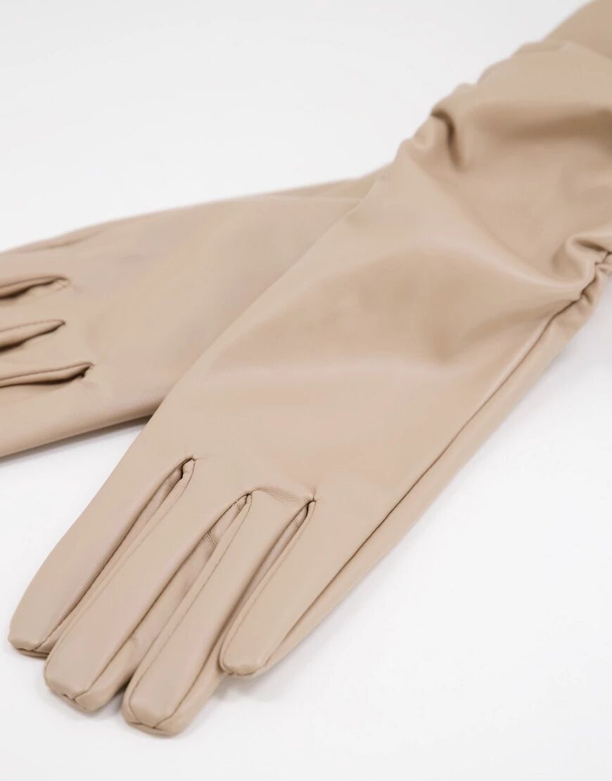 SVNX PU leather gloves in tan-Brown  Brown