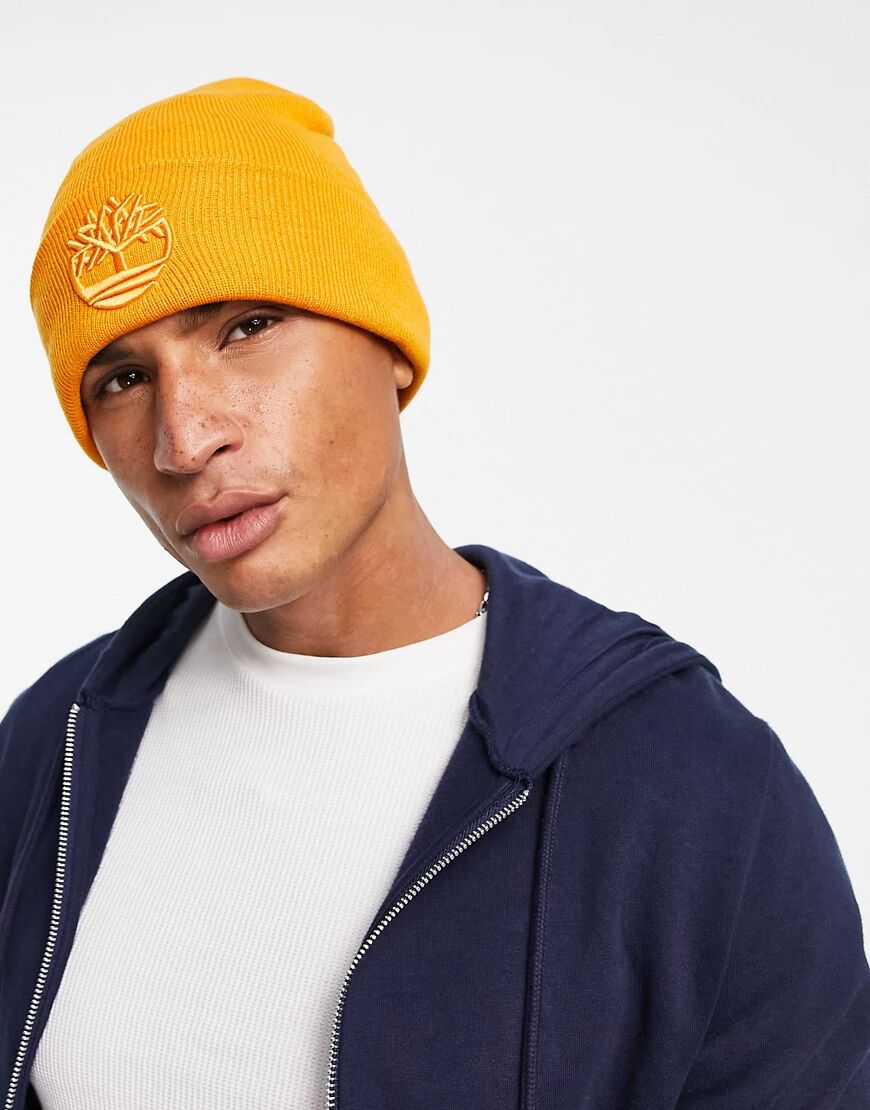 Timberland Tonal 3D embroidery beanie in orange  Orange