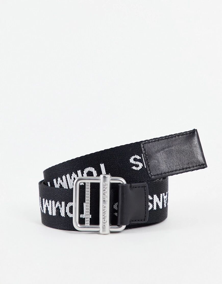 Tommy Jeans webbed belt with all over logo in black  Black