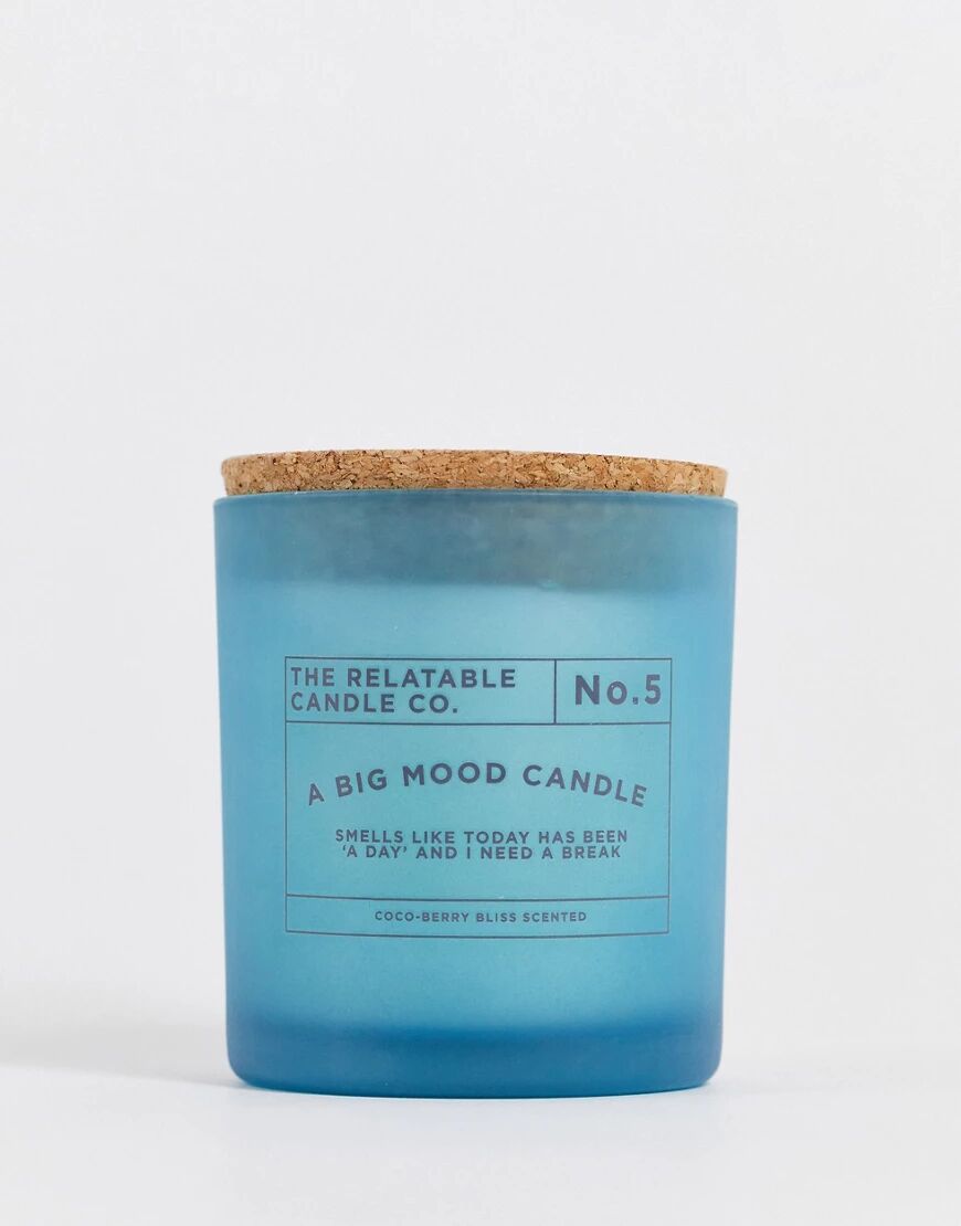 Typo 'a big mood' slogan candle with coco berry bliss scent in blue  Blue