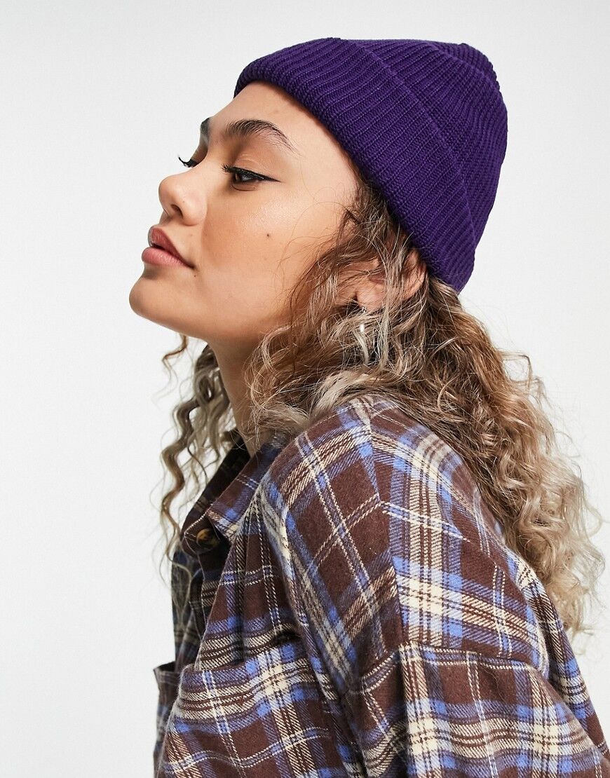 Weekday Stan recycled beanie in dark purple  Purple