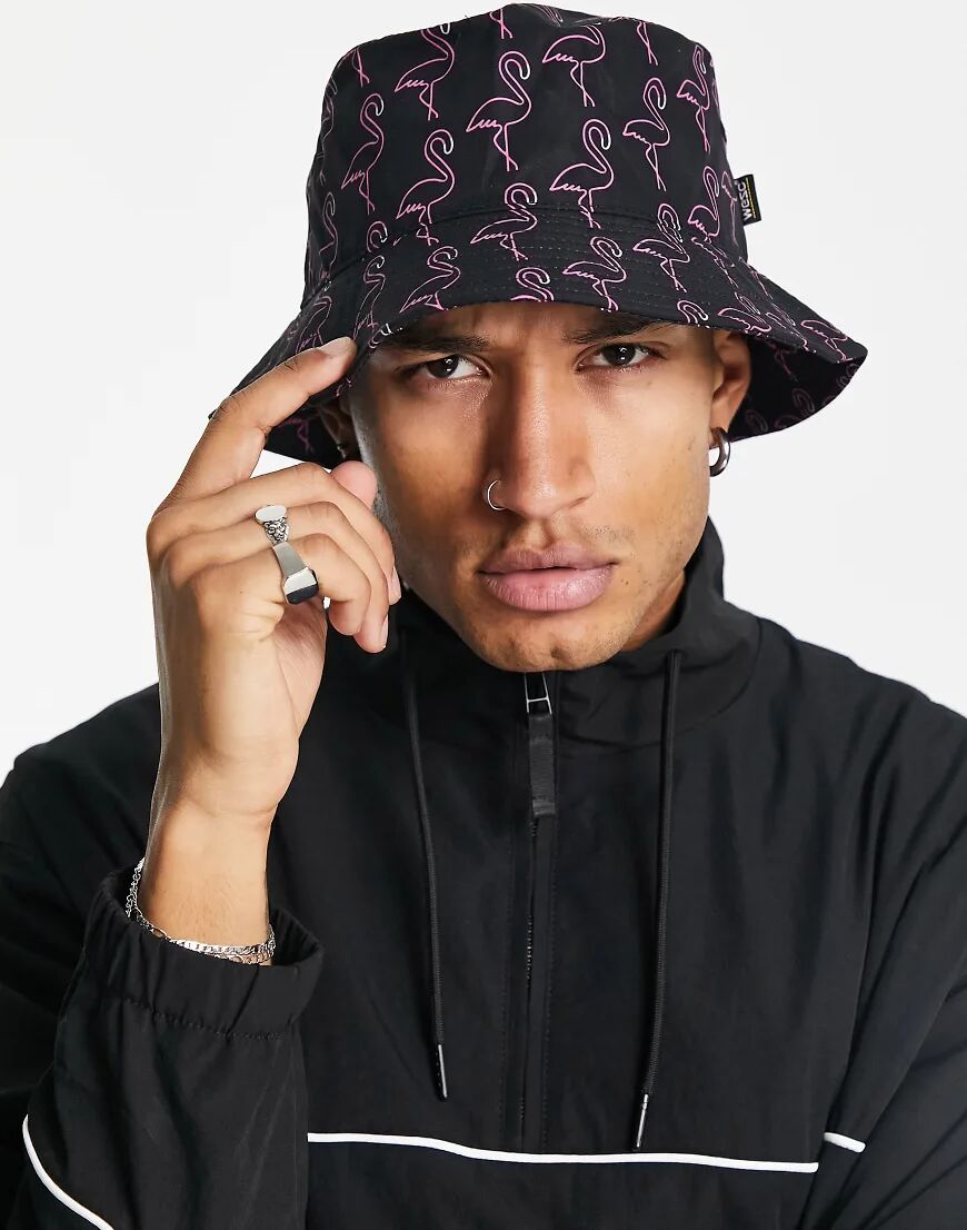 WESC neon flamingo bucket hat-Black  Black