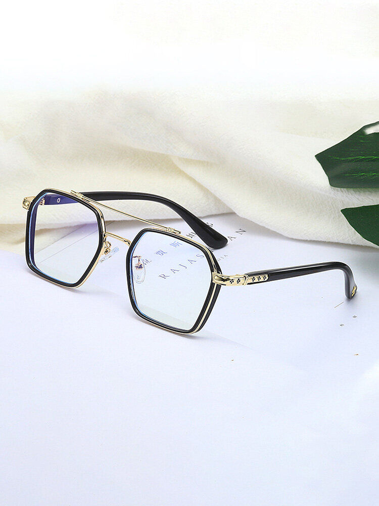 Newchic Unisex Metal Plastic Full Square Frame Double Bridge Anti-blue Light Eye Protection Flat Glasses