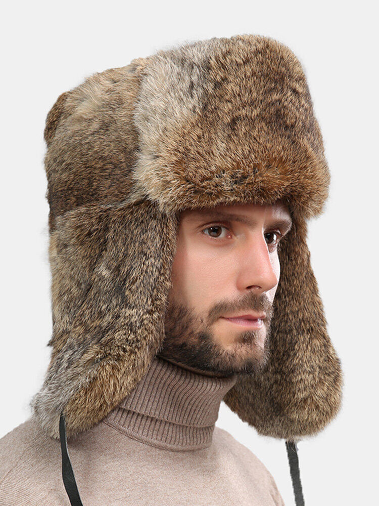 Newchic Men Faux Fur Faux Rabbit Fur Thickened Ear Protection Winter Outdoor Windproof Warmth Trapper Hat