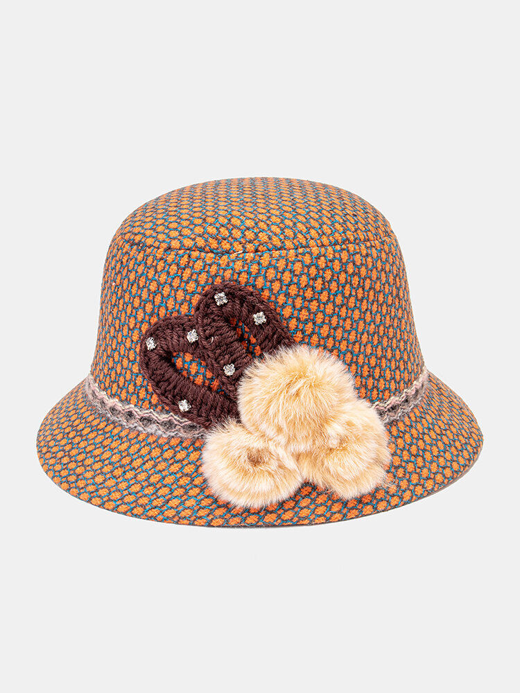 Newchic Women Woolen Fashion Elegant Floral Pattern Keep Warm Thermal Hat Bucket Hat