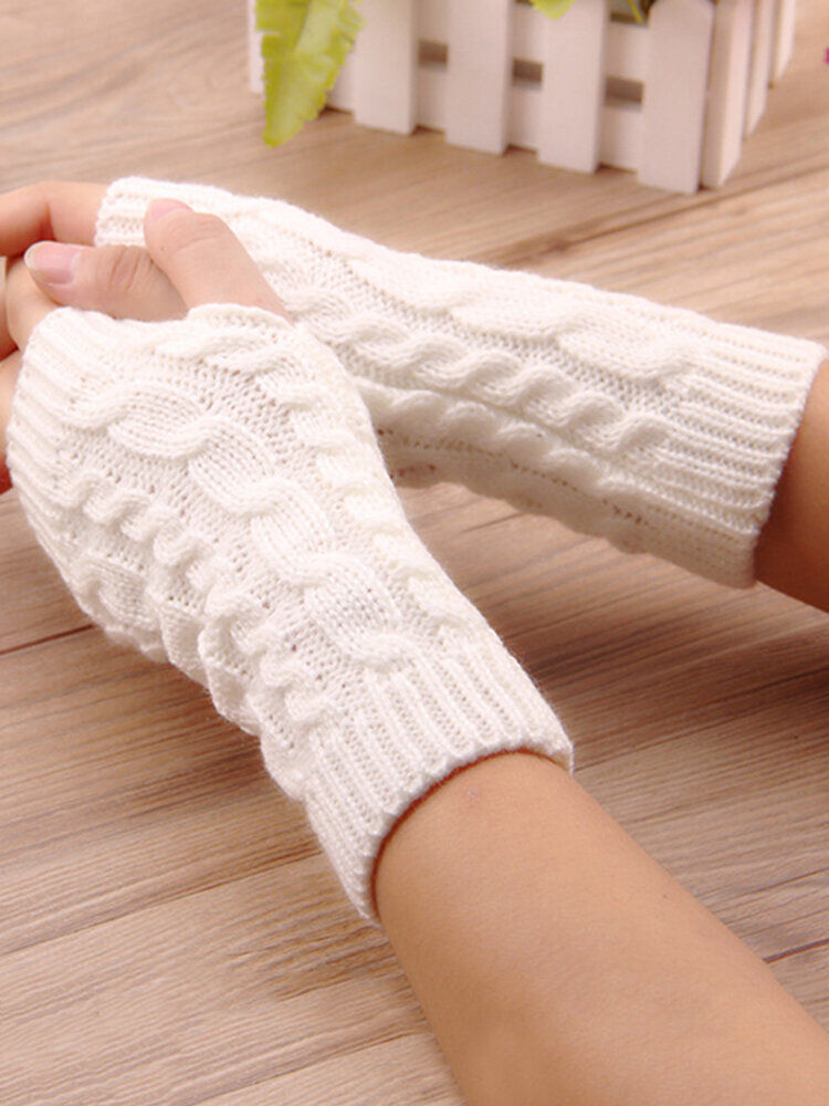 Newchic Women Stylish Hand Warmer Winter Gloves Arm Crochet Knitting Warm Fingerless Gloves