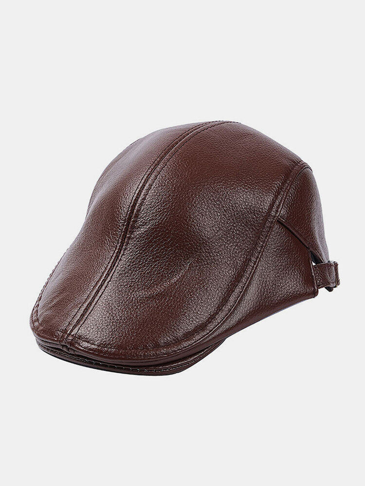 Newchic Men Genuine Leather Casual Retro Flat Cap Fashion Forward Hat Beret Hat