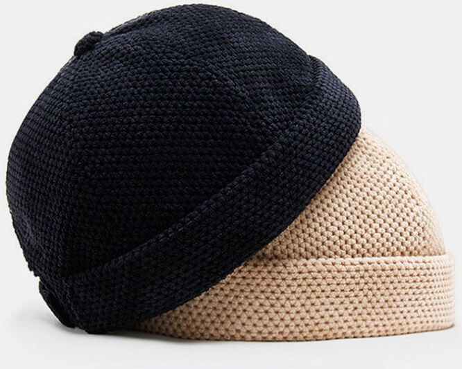 Newchic Men Cotton Knitted Solid Color British Vintage Brimless Beanie Landlord Cap Skull Cap