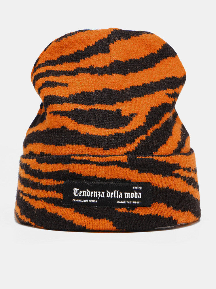 Newchic Unisex Acrylic Knitted Zebra Pattern Letter Cloth Label Fashion Warmth Brimless Beanie Hat