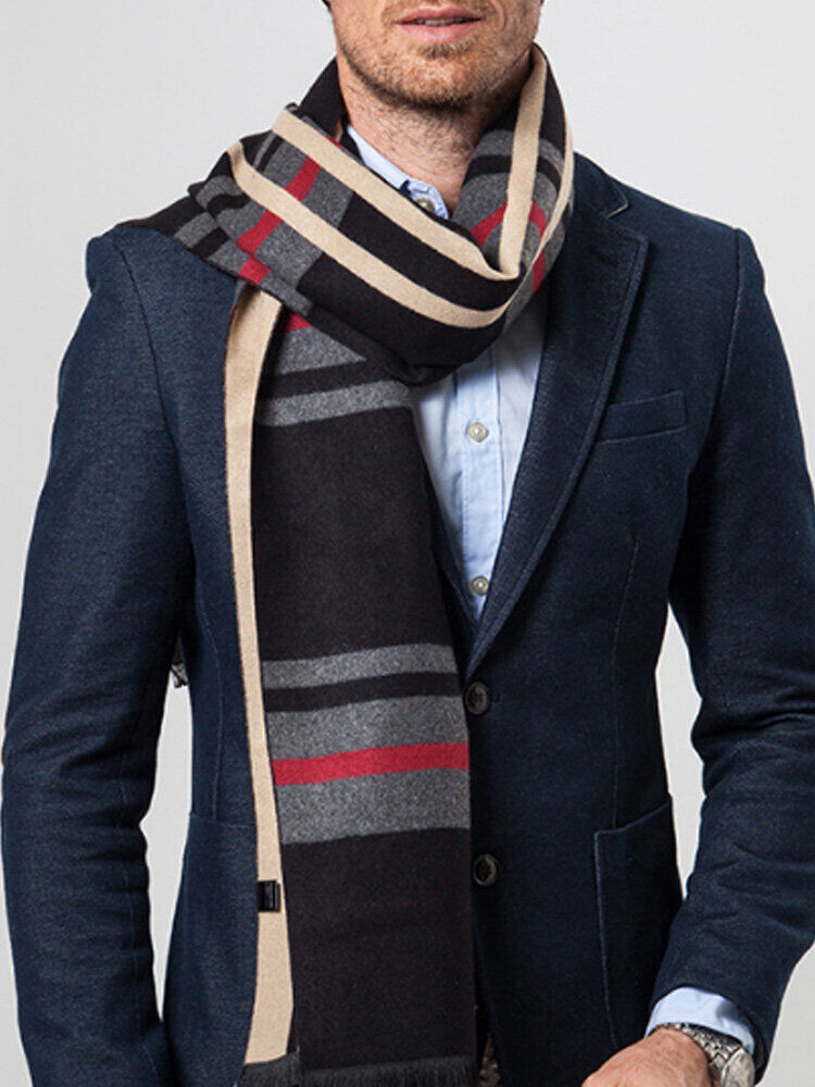 Newchic Men Cashmere Casual Universal Business Colorful Stripe Pattern Keep Warm Contrast Color Scarf