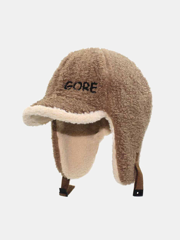 Newchic Unisex Lambswool Plush Letters Embroidery Thickened Ear Protection Autumn Winter Warmth Curved Brim Trapper Hat