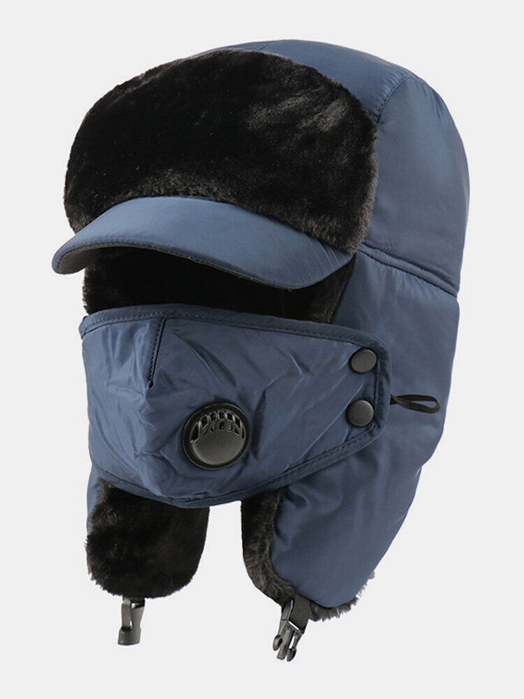 Newchic Men Cold-proof Winter Trapper Hat Thick Winter Hat Ear Protection With Mask Trapper Hat