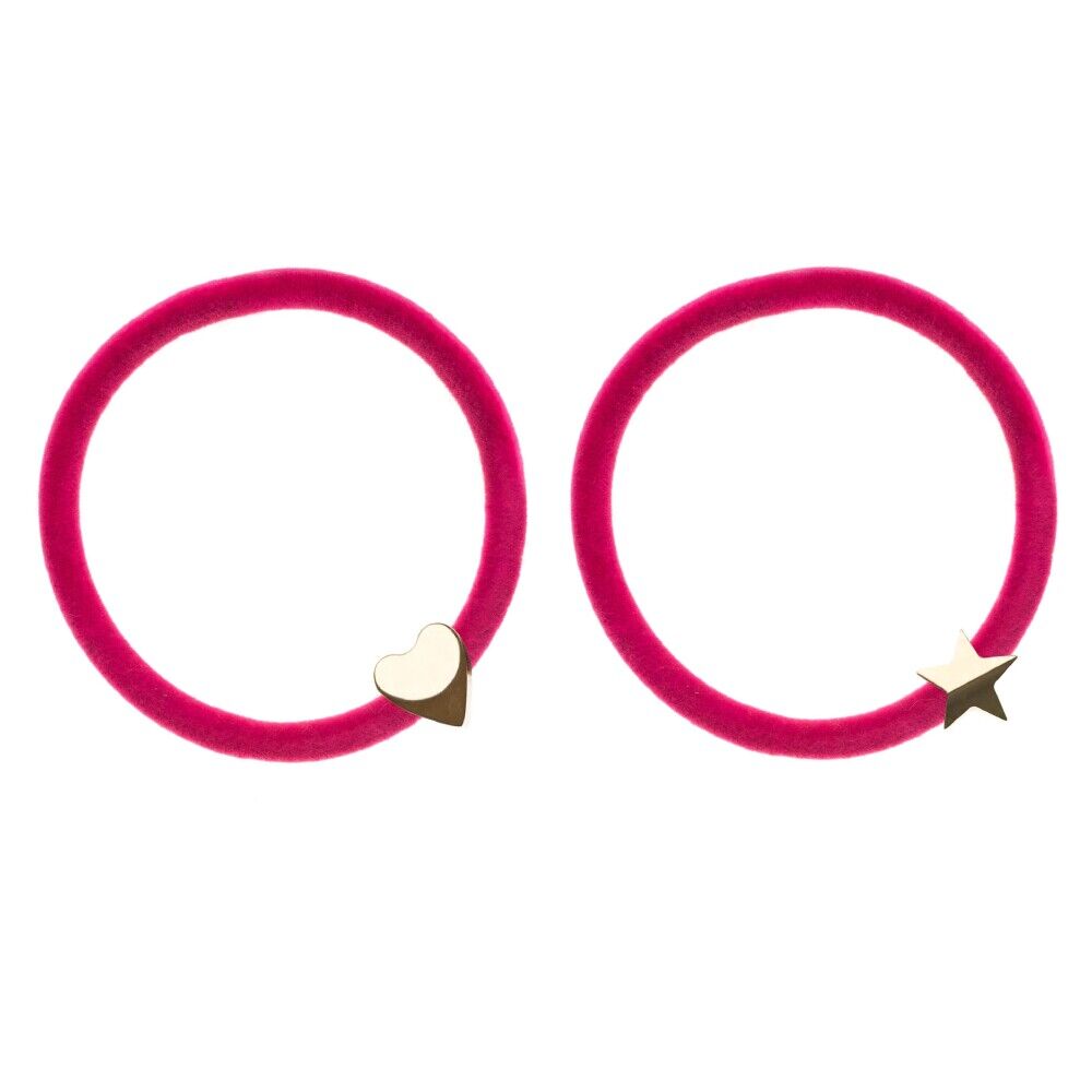 Dark 2 Pk Velvet Hair Tie W/Gold Heart & Star Rosa Female