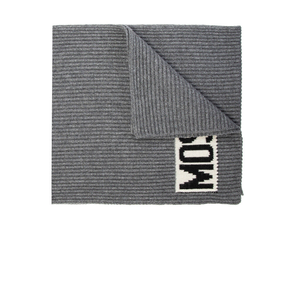 Moschino Rib-knit scarf with logo Grå Male