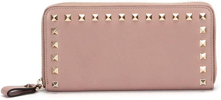 Valentino Vintage Pre-owned Leather Rockstud Zip Wallet Beige Female